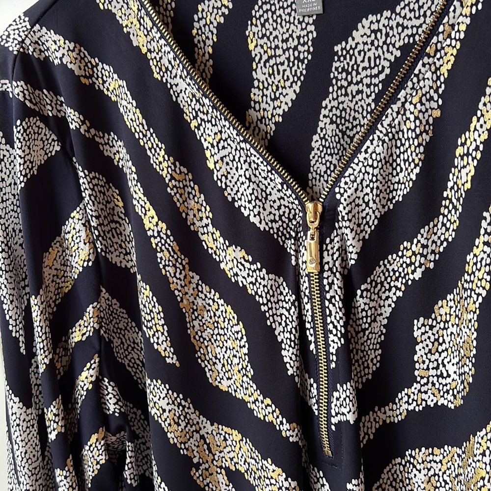 JM Collection | Zip Front Gold Speck Zebraesque Tunic - Picture 7 of 11
